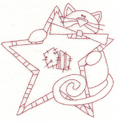 Embroidery Design: Cat With Star (large)5.64" x 5.77"