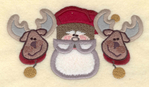Embroidery Design: Santa with two reindeer appliques5.67"w X 3.12"h