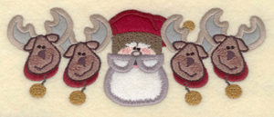 Embroidery Design: Santa with four reindeer appliques7.14"w X 2.79"h