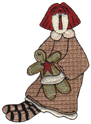 Embroidery Design: Annie with her Doll "Ginger"2.70" x 3.59"
