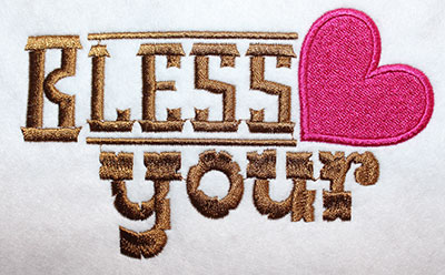 Embroidery Design: Bless Your Heart Lg 6.84w X 4.23h