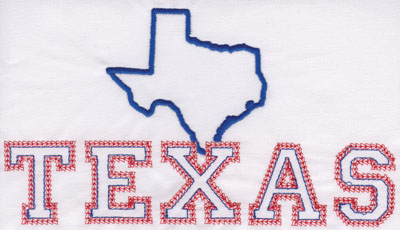 Embroidery Design: Texas Outline and Name4.46" x 7.94"