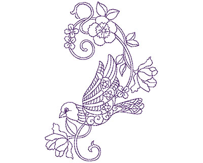 Embroidery Design: Paisley Bird with Flowers A 3.69w X 5.19h