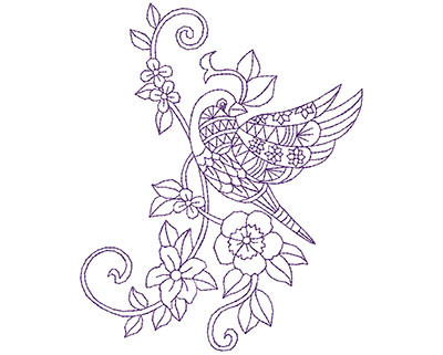 Embroidery Design: Paisley Floral Bird B 5.00w X 6.19h