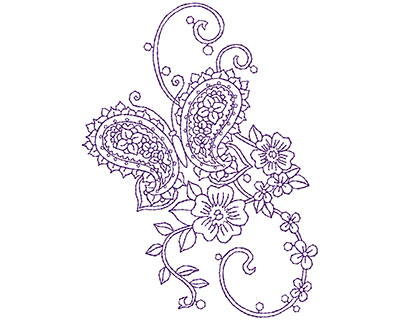 Embroidery Design: Paisley Floral Butterfly A 3.88w X 5.19h