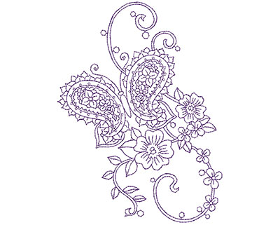 Embroidery Design: Paisley Floral Butterfly B 5.06w X 6.75h