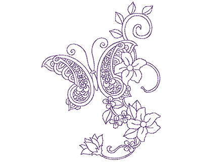 Embroidery Design: Paisley Butterfly A 4.06w X 5.44h