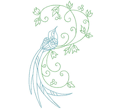 Embroidery Design: Delicate Bird With Vine Large 4.12w X 6.94h