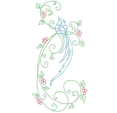 Embroidery Design: Delicate Bird Floral Large 3.44w X 6.94h