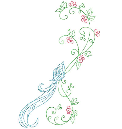 Embroidery Design: Delicate Bird Floral 3 Large 4.45w X 6.95h