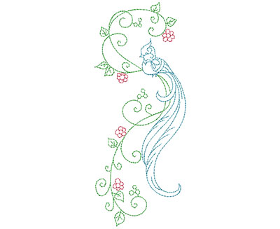 Embroidery Design: Delicate Bird Floral 5 Large 2.82w X 6.96h
