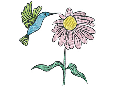 Embroidery Design: Hummingbird with Flower 6.42w X 7.09h