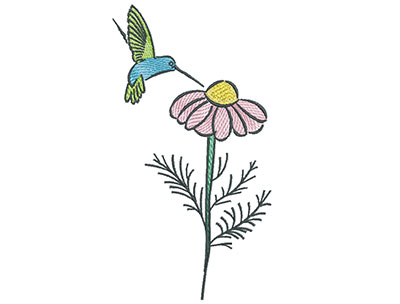 Embroidery Design: Hummingbird Eating Flower 3.88w X 7.20h