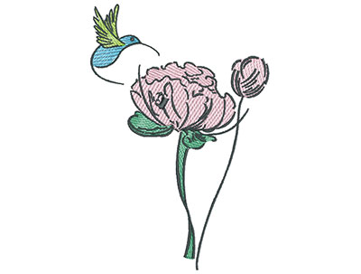 Embroidery Design: Hummingbird And Wild Flower 4.79w X 7.12h