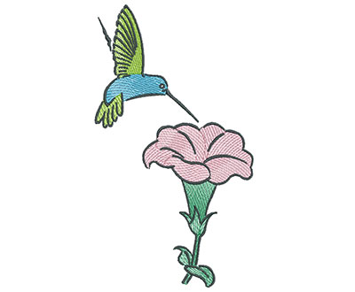 Embroidery Design: Hummingbird with Blooming Flower 3.99w X 7.15h