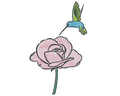 Embroidery Design: Hummingbird With Rose 4.37w X 7.10
