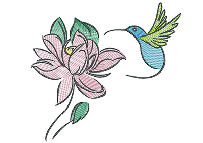 Embroidery Design: Hummingbird And Flower 7.14w X 6.64h