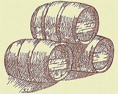 Embroidery Design: Wine barrels large 7.69w X 9.13h