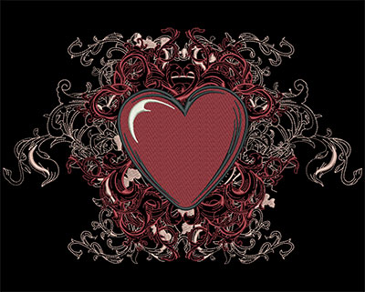 Embroidery Design: Heart with Swirls Lg 11.75w X 7.75h