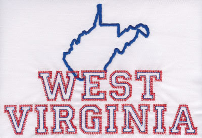 Embroidery Design: West Virginia Outline and Name5.48" x 7.99"