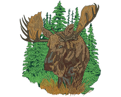 Embroidery Design: Moose Scene Lg 6.80w X 8.00h