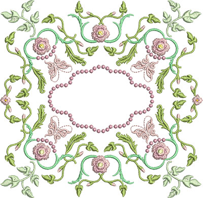 Embroidery Design: Rose and Butterfly Block 1 7.29w X 7.10h