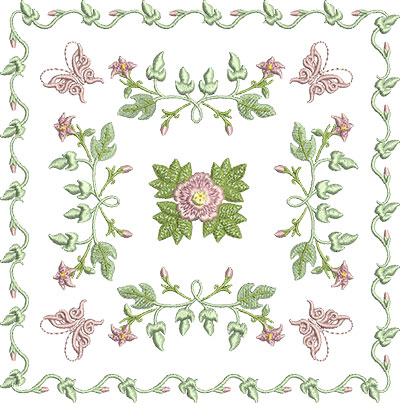 Embroidery Design: Rose and Butterfly Block 2 7.19w X 7.24h