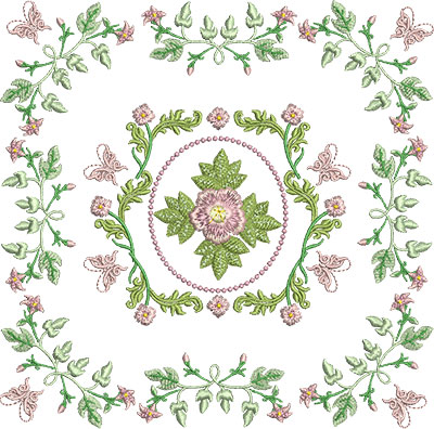Embroidery Design: Rose and Butterfly Block 3 7.16w X 7.09h