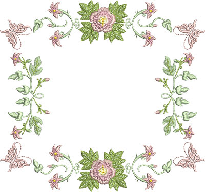 Embroidery Design: Rose and Butterfly Block 4 7.24w X 6.78h