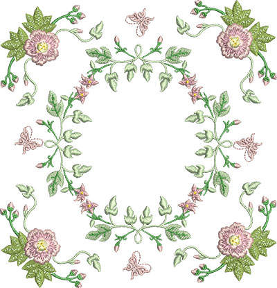 Embroidery Design: Rose and Butterfly Block 5 7.07w X 7.32h