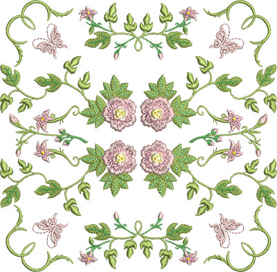 Embroidery Design: Rose and Butterfly Block 6 7.43w X 7.30h