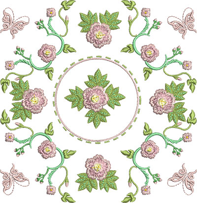 Embroidery Design: Rose and Butterfly Block 7 7.04w X 7.27h