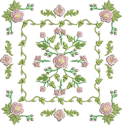 Embroidery Design: Rose and Butterfly Block 9 7.12w X 7.29h