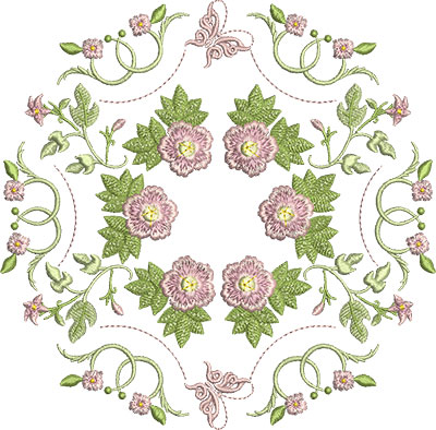 Embroidery Design: Rose and Butterfly Block 12 7.35w X 7.23h