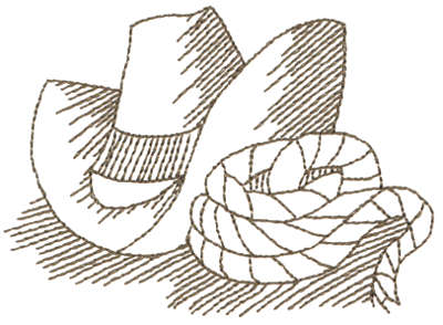 Embroidery Design: Hat & Lasso - Outline3.75" x 2.80"
