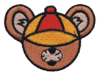 Embroidery Design: Bear Head wearing a Hat2.24" x 1.69"