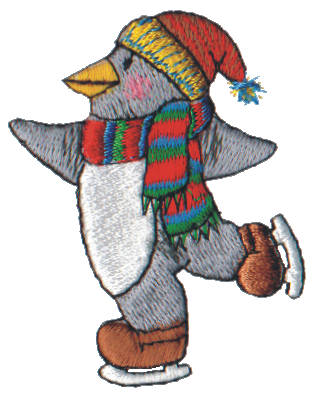 Embroidery Design: Snow Globe Skating Penguin1.99" x 2.53"