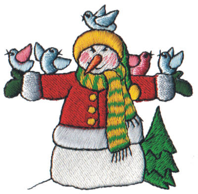 Embroidery Design: Snow Globe Snowman with Birds2.65" x 2.60"