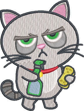 grouchy cat cleaning embroidery design