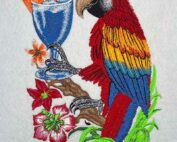 parrot with drink embroidery design