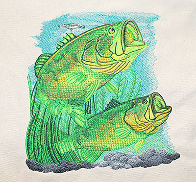 two bass fish embroidery design