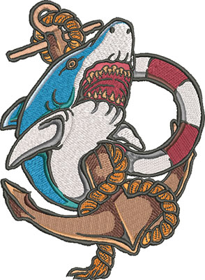 shark and anchor embroidery design