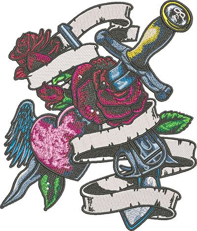 rose and dagger tattoo embroidery design