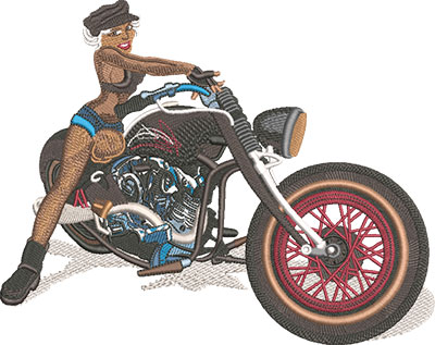 motorcycle chick embroidery design