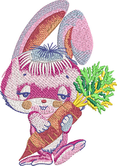 pink bunny with carrot embroidery design