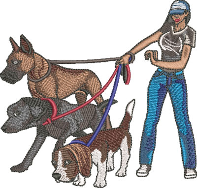 female dog walker embroidery design