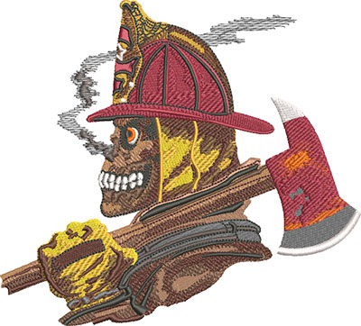 fire fighter skull embroidery design