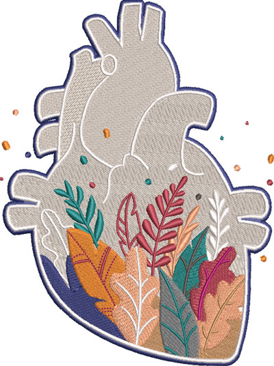 leaves heart embroidery design