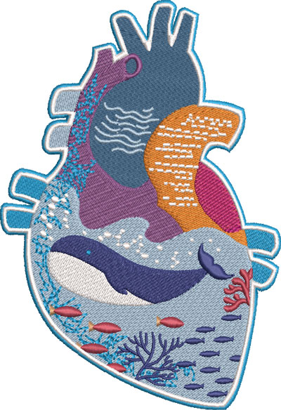 sea life heart embroidery design
