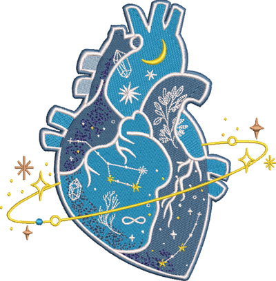 heart with stars embroidery design